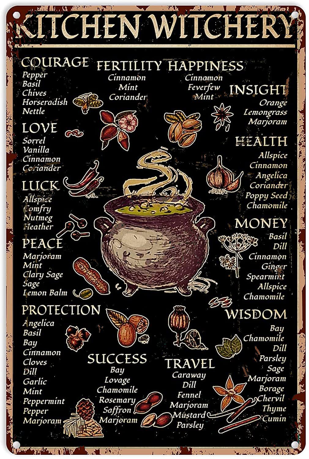 Kitchen Witch Baking - Placa de Metal Vintage Halloween com