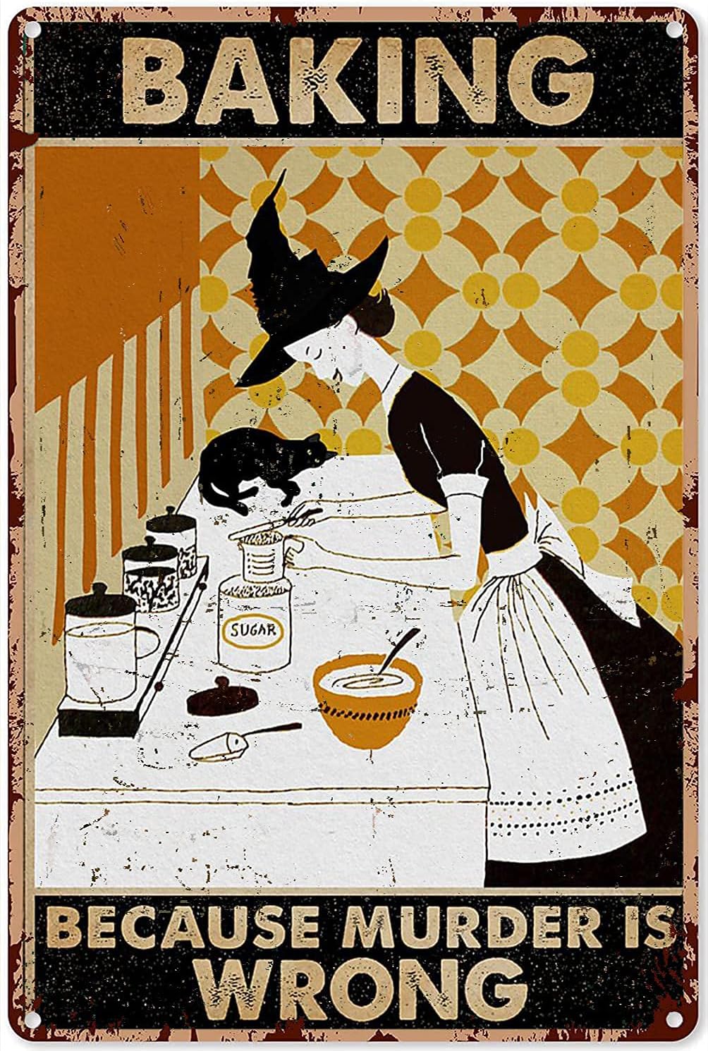 Kitchen Witch Baking - Placa de Metal Vintage Chique para